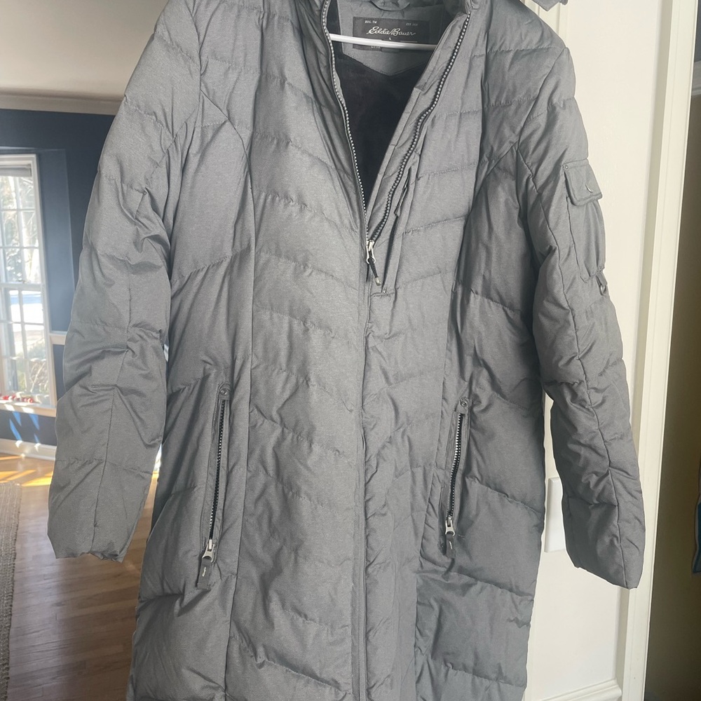 Eddie Bauer Women's Gray Quilted Long Puffer Coat